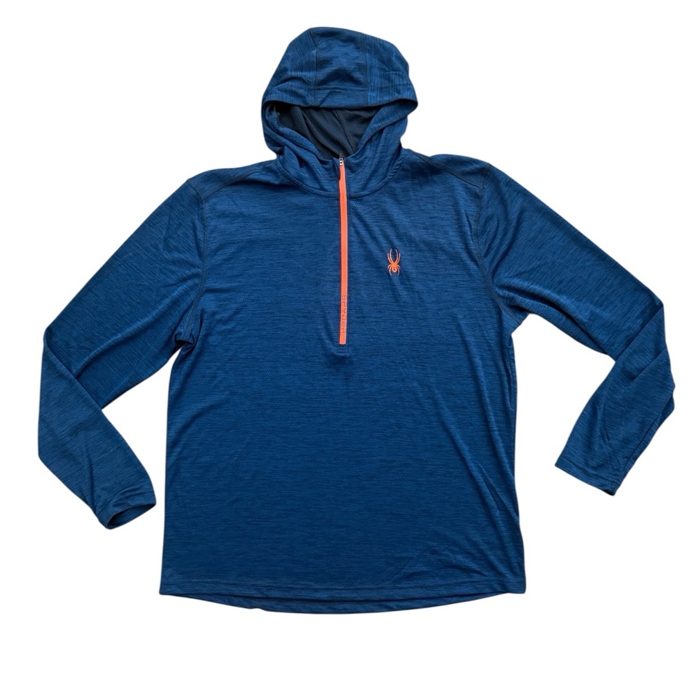 NWT Spyder Men’s Navy Blue Hooded Half-Zip with Orange Accents